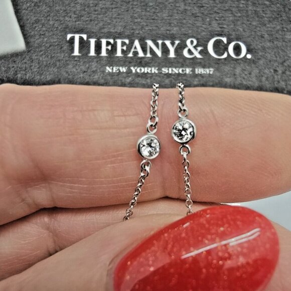 $2250 Tiffany Co Elsa Peretti 3 Diamonds By The Yard Platinum Bracelet 7 inches - Picture 2 of 10